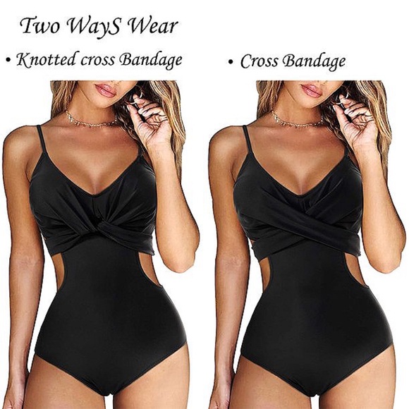Bandage Wrap Cut Out Back Tie Monokini Swim Tank - Picture 2 of 12